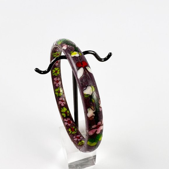 Vintage Chinese Purple Cloisonne Enamel Floral Round Bangle Bracelet - Picture 4 of 7